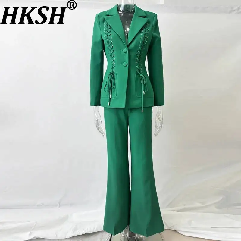 HKSH Women Suit Elegant Fashion Slim Fit Drawstring Bandage Blazer Casual Solid Color Flared Pants Ins Set Spring Autumn HK23866
HKSH Women Suit Elegant Fashion Slim Fit Drawstring Bandage Blazer Casual Solid Color Flared Pants Ins Set Spring Autumn HK23866