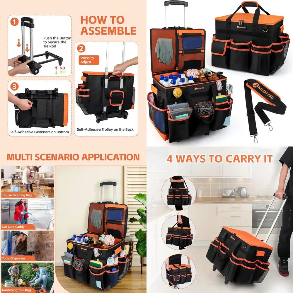 Extra-Large Rolling Cleaning Cart with Detachable Trolley for Housekeeping, Waterproof Storage Organizer with Multi-Pocket Tool
Extra-Large Rolling Cleaning Cart with Detachable Trolley for Housekeeping, Waterproof Storage Organizer with Multi-Pocket Tool