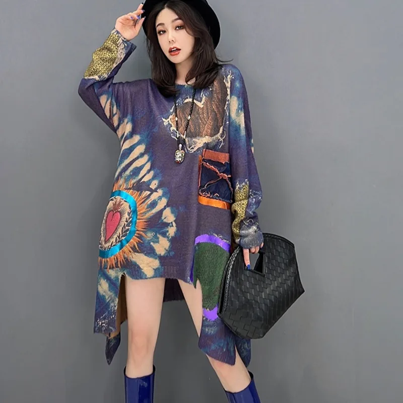 Women Long Sleeves Crew Neck Sweater Loose Mid-length Irregular Printing Knitting Sweater Dress 2024 Spring Autumn LX446S
Women Long Sleeves Crew Neck Sweater Loose Mid-length Irregular Printing Knitting Sweater Dress 2024 Spring Autumn LX446S