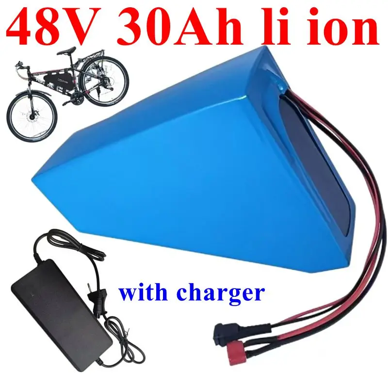 48v 30Ah Lithium ion bateria Li ion triangle battery 18650 BMS for 1500W 2000W motorcycle Bicycle Mountain bike + 5A Charger
48v 30Ah Lithium ion bateria Li ion triangle battery 18650 BMS for 1500W 2000W motorcycle Bicycle Mountain bike + 5A Charger