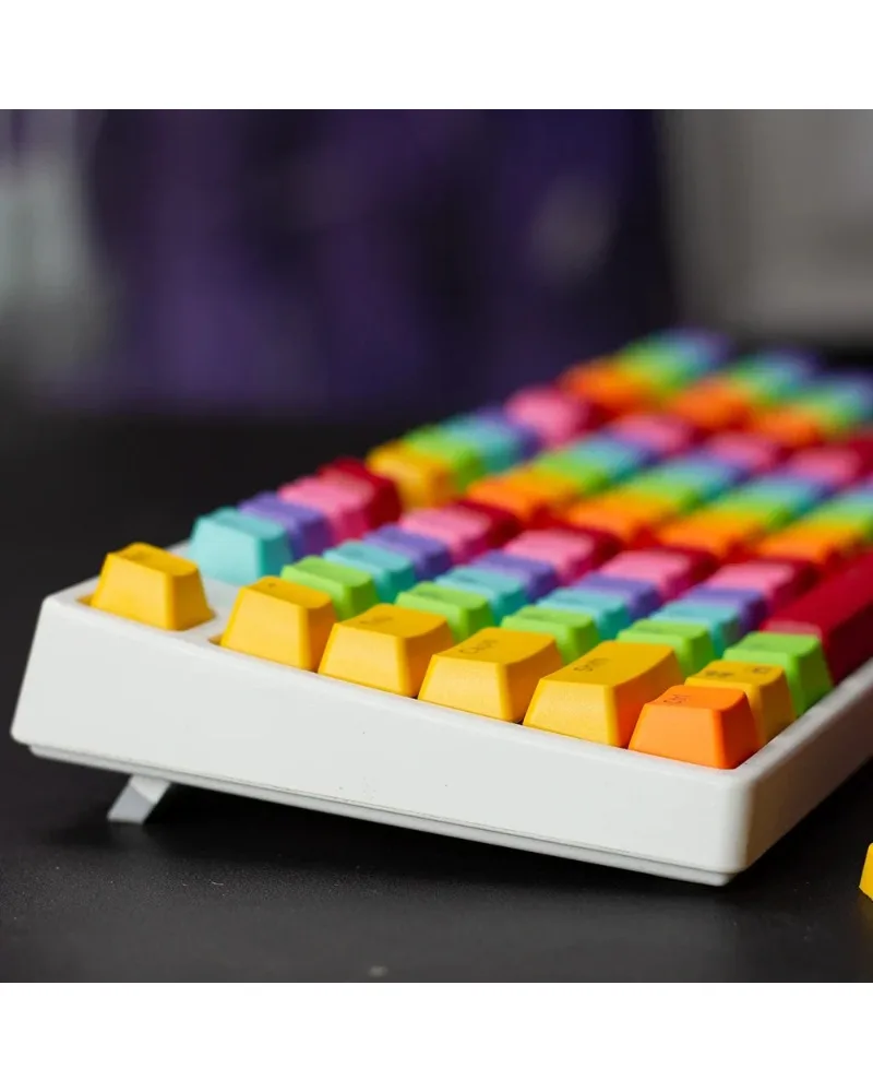 vibrant rainbow color block pbt keycaps set durable high quality for custom mechanical keyboards
vibrant rainbow color block pbt keycaps set durable high quality for custom mechanical keyboards