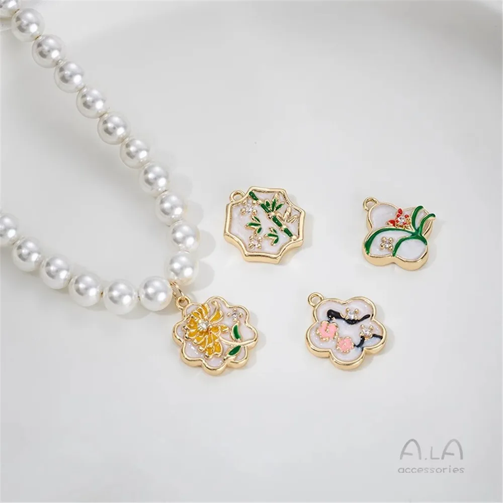 14K Gold-plated Plum Orchid Bamboo Chrysanthemum Pendant Chinese Style Spring Summer Autumn Winter Necklace DIY Jewelry Accessor
14K Gold-plated Plum Orchid Bamboo Chrysanthemum Pendant Chinese Style Spring Summer Autumn Winter Necklace DIY Jewelry Accessor