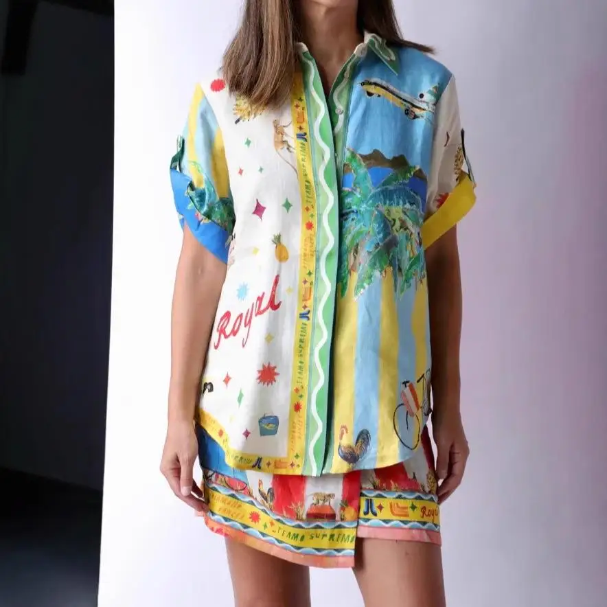 Casual Loose Linen Shirt Shorts Set Short Sleeve Personalized Print Independent Station Cross-Border Women's Fashion Pants
Casual Loose Linen Shirt Shorts Set Short Sleeve Personalized Print Independent Station Cross-Border Women's Fashion Pants