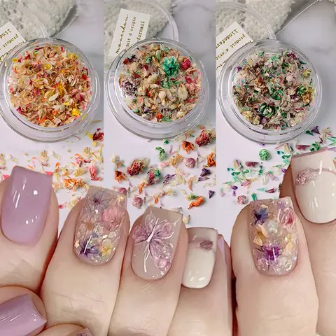 Nail Beauty 3D Mix Dried Flower Nail Charm Colorful Mini Real Natural Dry Flowers UV Gel Dried Floral Nail Art Jewelry DIY Craft