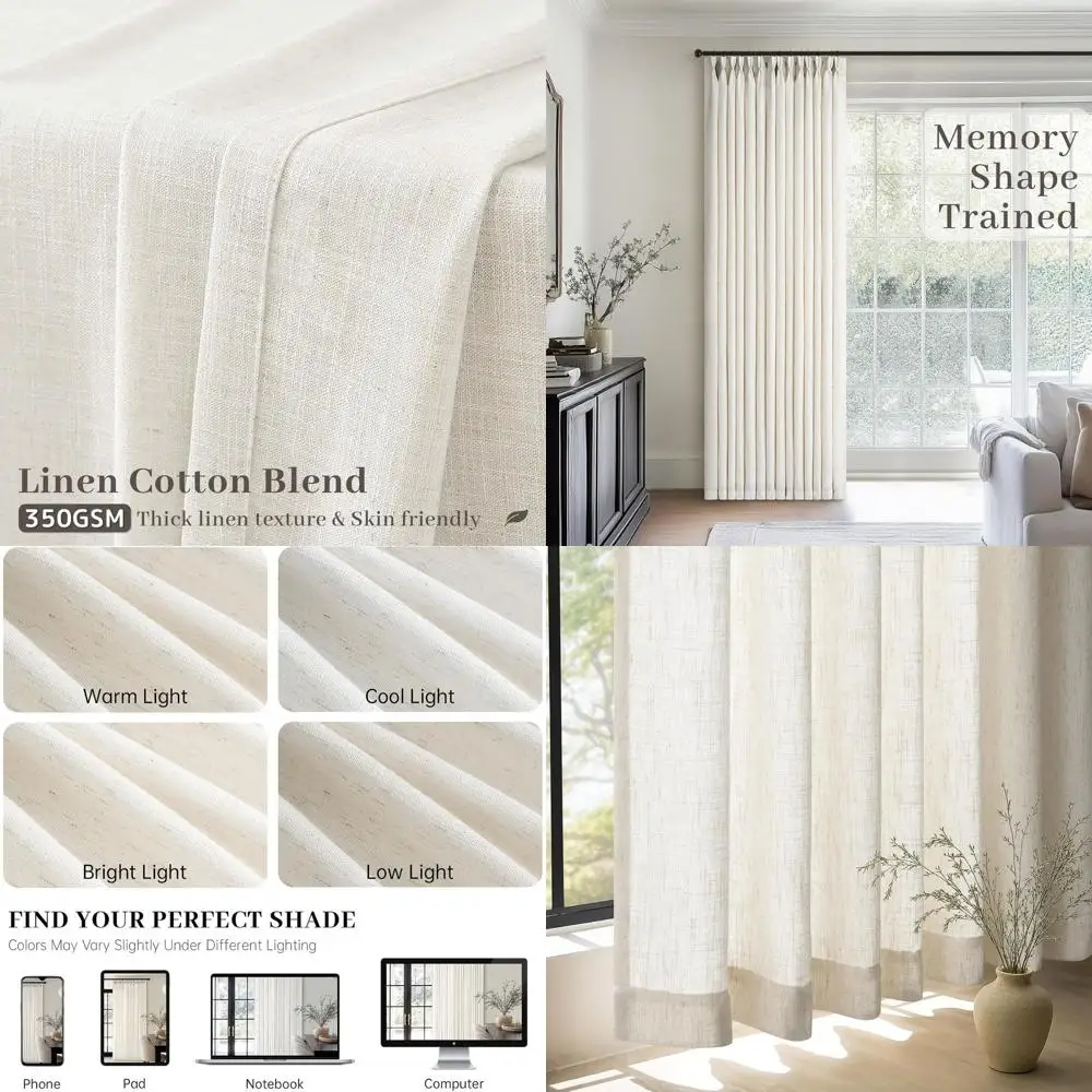 72 Linen Pinch Pleat Curtains, 2-Panel Set for Home, Cream Color, Semi-Sheer Texture with Back Tab Hooks
72 Linen Pinch Pleat Curtains, 2-Panel Set for Home, Cream Color, Semi-Sheer Texture with Back Tab Hooks