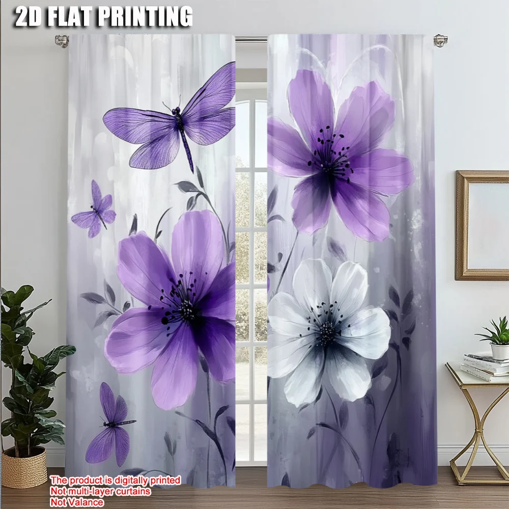 2pcs, Minimalist Curtains 2D print Purple Floral and Dragonfly Durable 100% Polyester Fabric (without rod) Thermal Insulation,
2pcs, Minimalist Curtains 2D print Purple Floral and Dragonfly Durable 100% Polyester Fabric (without rod) Thermal Insulation,
