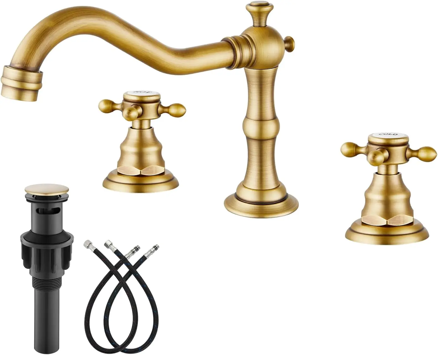 8 Inch Widespread Bathroom Faucet 3 Hole Vintage Cross Handles with Pop Up Drain, Antique Brass
8 Inch Widespread Bathroom Faucet 3 Hole Vintage Cross Handles with Pop Up Drain, Antique Brass
