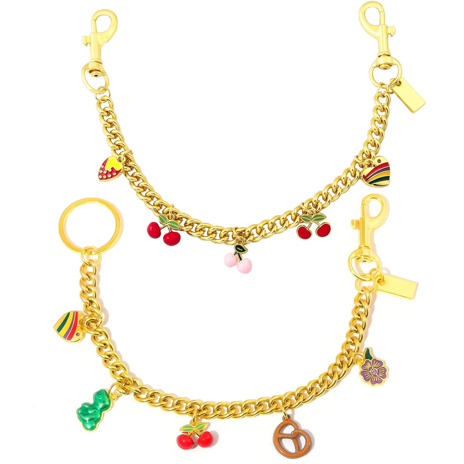 Fashion Motif Chain Bag Charm Keychain Tea Rose Cherries Heart Brass Pretzel Pendant Bag Extender Chain for Women Jewelry Gift
Fashion Motif Chain Bag Charm Keychain Tea Rose Cherries Heart Brass Pretzel Pendant Bag Extender Chain for Women Jewelry Gift