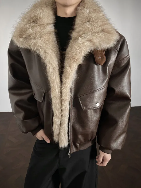 Thiened American Sle Faux Leather Jaet with Fur Collar Motorcycle Coat Youth Casual Long Sve Polyester Fiber Coat
Thiened American Sle Faux Leather Jaet with Fur Collar Motorcycle Coat Youth Casual Long Sve Polyester Fiber Coat