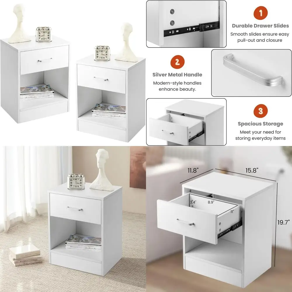 Modern Bedroom Nightstands Set of 2 with Drawers and Open Shelves, Wooden Bedside Table Set for Modern Nightstand Storage Soluti
Modern Bedroom Nightstands Set of 2 with Drawers and Open Shelves, Wooden Bedside Table Set for Modern Nightstand Storage Soluti