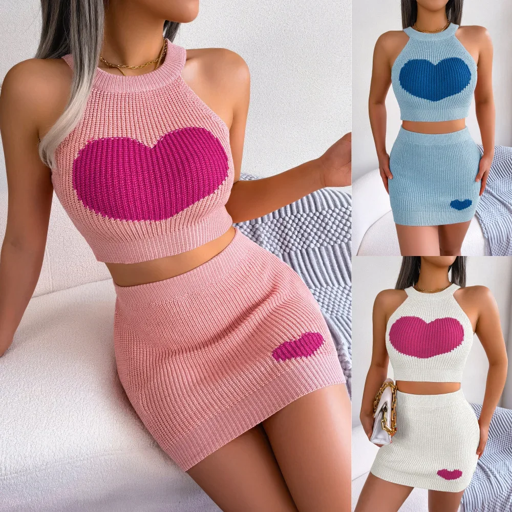 Spring and Summer European and American Leisure Love Contrast Color Short Top Wrapped Hip Skirt Set Women's Clothing
Spring and Summer European and American Leisure Love Contrast Color Short Top Wrapped Hip Skirt Set Women's Clothing