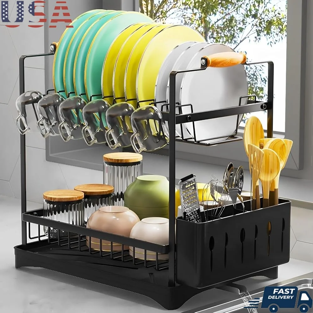 2-Tier Dish Drying Rack Countertop with Drainboard Cutlery Holder Space-Saving Durable Construction Organized Storage Easy
2-Tier Dish Drying Rack Countertop with Drainboard Cutlery Holder Space-Saving Durable Construction Organized Storage Easy