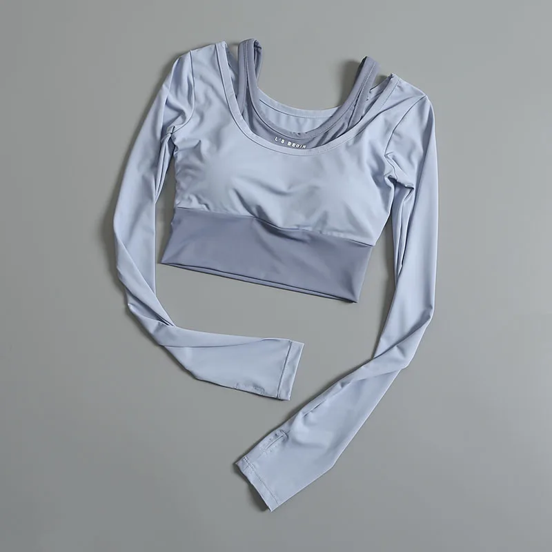 Long-sleeved women's high-end fake two-piece sexy color-blocking high-quality yoga suit sports summer
Long-sleeved women's high-end fake two-piece sexy color-blocking high-quality yoga suit sports summer
