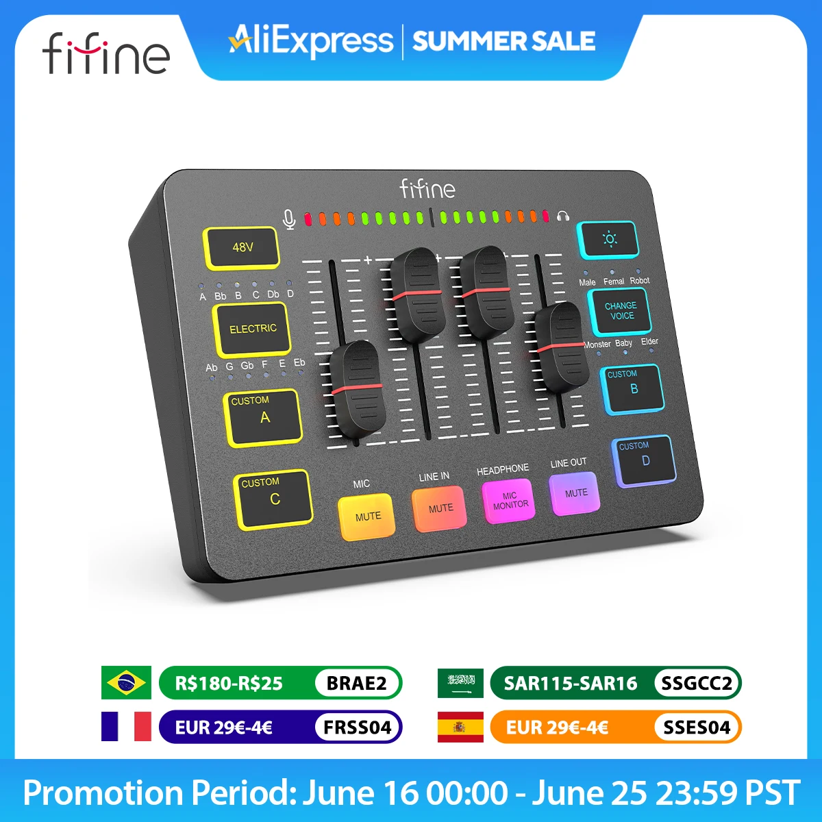 FIFINE USB Gaming Mixer With XLR Microphone Interface,48V Phantom Power,RGB, Sound Card for Podcasting Streaming AmpliGame SC3
FIFINE USB Gaming Mixer With XLR Microphone Interface,48V Phantom Power,RGB, Sound Card for Podcasting Streaming AmpliGame SC3