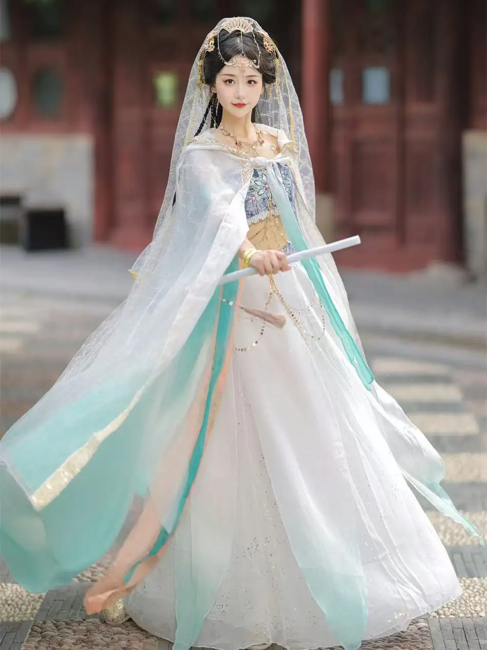 Niche Exotic Goddess Hanfu Dress Traditional Chinese Flying Dance Gold Stamping Costume Girls Halloween Cosplay Long Robe Suit
Niche Exotic Goddess Hanfu Dress Traditional Chinese Flying Dance Gold Stamping Costume Girls Halloween Cosplay Long Robe Suit