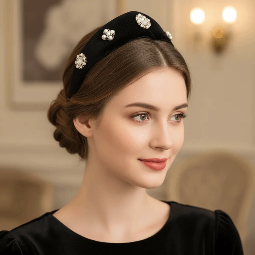 Retro Elegant Velvet Triangle Headband British Wide Edge Rhinestone Pearls Hairband Baroque Classical Crown Hair Hoop Wedding
Retro Elegant Velvet Triangle Headband British Wide Edge Rhinestone Pearls Hairband Baroque Classical Crown Hair Hoop Wedding