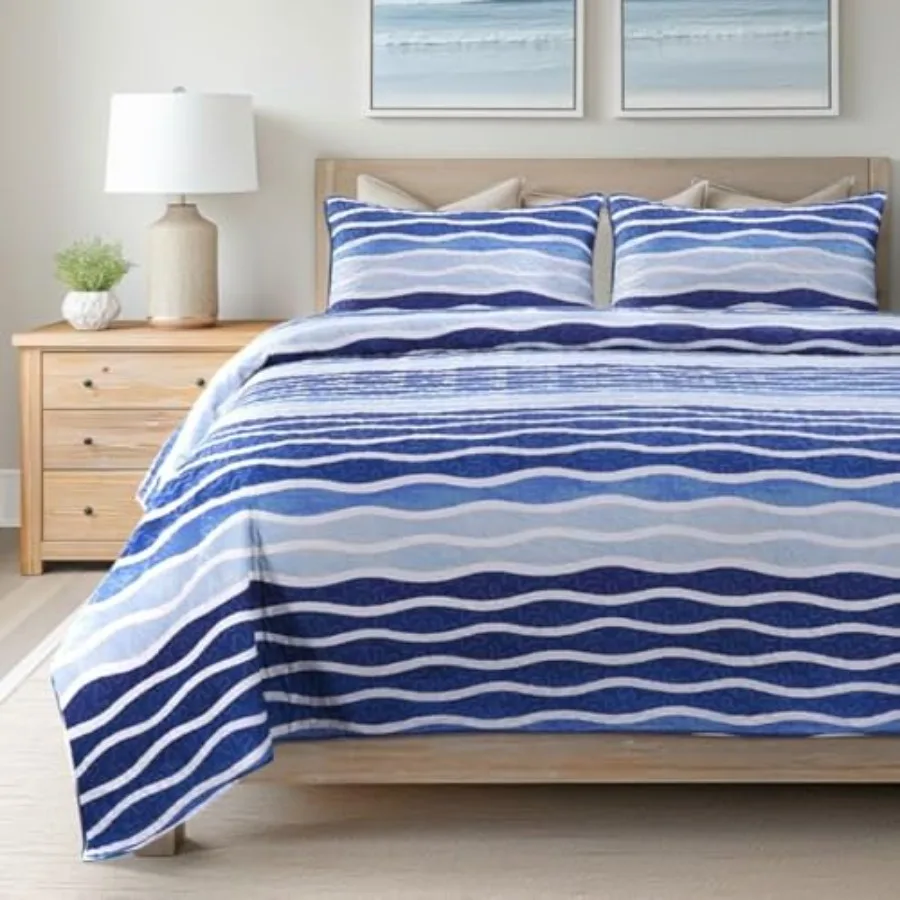 3-Piece Quilt Set - Size with 2 Shams Coastal Beach House Bedding with Nautical Design Summer Ocean Quilted Bedspread in Beachy
3-Piece Quilt Set - Size with 2 Shams Coastal Beach House Bedding with Nautical Design Summer Ocean Quilted Bedspread in Beachy