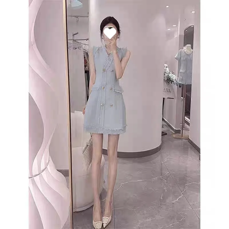 Синее твидовое женское платье без рукавов, новинка 2024, летняя маленькая юбка-жилет в ароматом стиле
Синее твидовое женское платье без рукавов, новинка 2024, летняя маленькая юбка-жилет в ароматом стиле