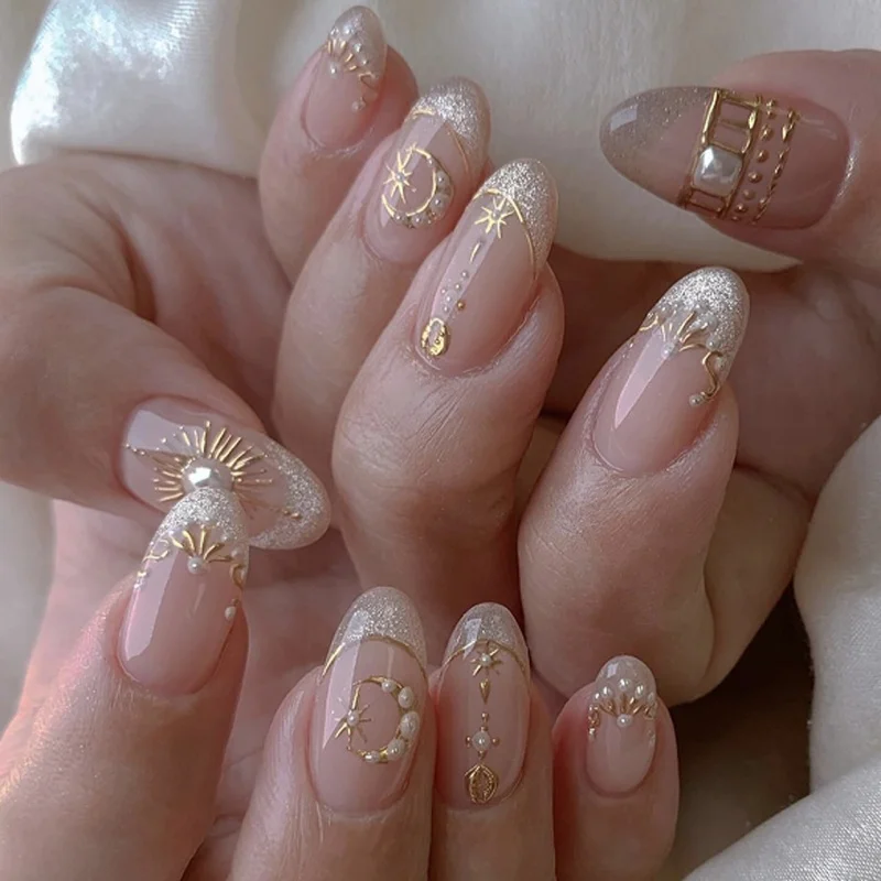 24pcs Starlight Full Cover Nail Tips Aurora French Short Almond False Nails Pearl Design Oval Press on Nails Reusable Fake Nail
24pcs Starlight Full Cover Nail Tips Aurora French Short Almond False Nails Pearl Design Oval Press on Nails Reusable Fake Nail