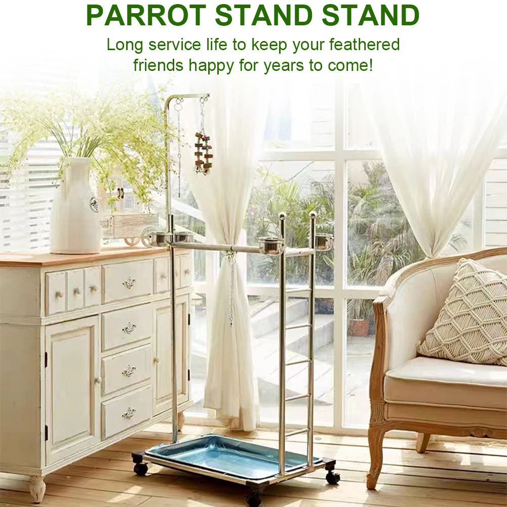 Parrot Play Stand with Feeding Bowls Large Bird Playstand with Wheels Parrot Training Perch Stand Stainless Steel Bird Supplies
Parrot Play Stand with Feeding Bowls Large Bird Playstand with Wheels Parrot Training Perch Stand Stainless Steel Bird Supplies