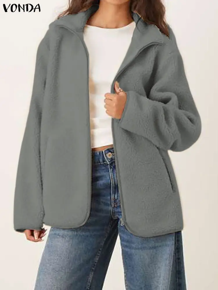 VONDA женские флисовые пальто больших размеров 2025, зимние повседневные куртки с длинным рукавом и воротником-стойкой на молнии, однотонное уличное пальто 0XL-5XL
VONDA женские флисовые пальто больших размеров 2025, зимние повседневные куртки с длинным рукавом и воротником-стойкой на молнии, однотонное уличное пальто 0XL-5XL