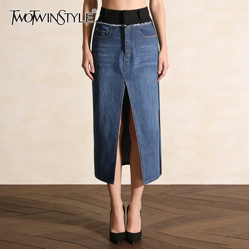 TWOTWINSTYLE Blue Spliced Pocket Chic Skirt Female High Waist Loose Elegant Streetwear Women's Long Skirts Autumn Fashion New
TWOTWINSTYLE Blue Spliced Pocket Chic Skirt Female High Waist Loose Elegant Streetwear Women's Long Skirts Autumn Fashion New