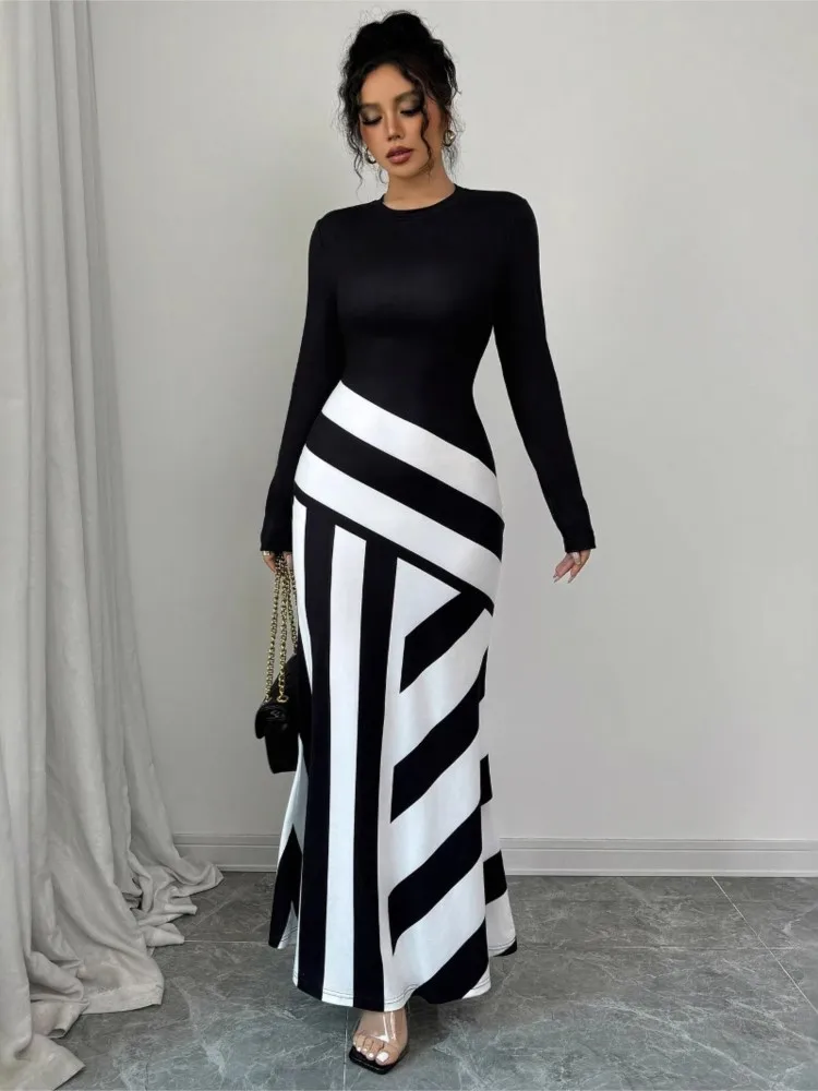 Women's Sexy Stripe Print Long Dresses New Autumn Fashion Black White Patchwork Casual Slim Dress Elegant Party Dresses Clothing
Women's Sexy Stripe Print Long Dresses New Autumn Fashion Black White Patchwork Casual Slim Dress Elegant Party Dresses Clothing