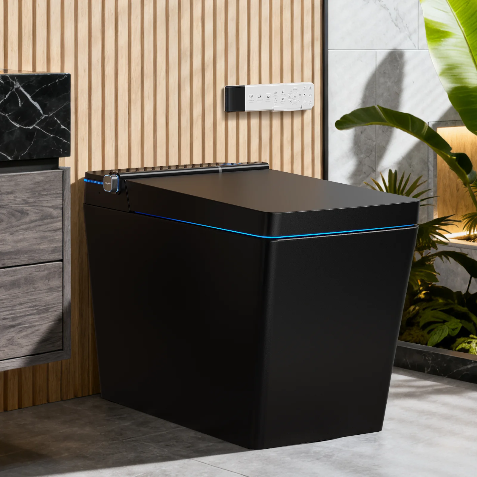Black Square Smart Toilet Bidet Wash Auto Open Lid 1.28 GPF Dual-Flush Siphon Heated Seat Warm Wash Dryer Soft-Close Remote UV
Black Square Smart Toilet Bidet Wash Auto Open Lid 1.28 GPF Dual-Flush Siphon Heated Seat Warm Wash Dryer Soft-Close Remote UV