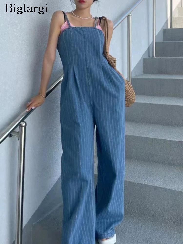 Denim Summer Striped Print Jumpsuit Women Korean Loose Pleated Ladies Jumpsuits Wide Leg Fashion Woman Sleeveless Slip Jumpsuit
Denim Summer Striped Print Jumpsuit Women Korean Loose Pleated Ladies Jumpsuits Wide Leg Fashion Woman Sleeveless Slip Jumpsuit