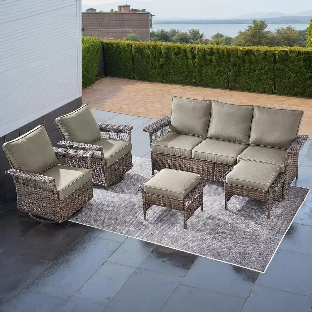 5-Piece Wicker Patio Furniture Set with Rocking Swivel Chairs, Ottomans, Sofa for Garden, Backyard (Brown/Grey)
5-Piece Wicker Patio Furniture Set with Rocking Swivel Chairs, Ottomans, Sofa for Garden, Backyard (Brown/Grey)