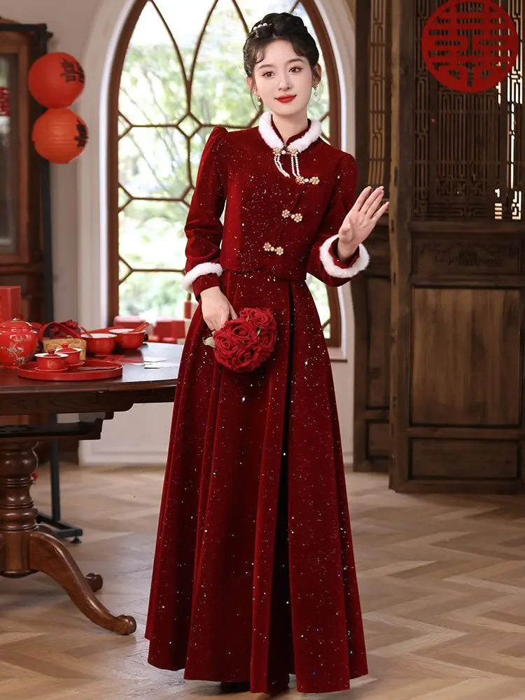 New Chinese Sle Wedding Dr Long Sve Red Wedding Ceremony Dr for Bride Winter Engagement Par Gown
New Chinese Sle Wedding Dr Long Sve Red Wedding Ceremony Dr for Bride Winter Engagement Par Gown
