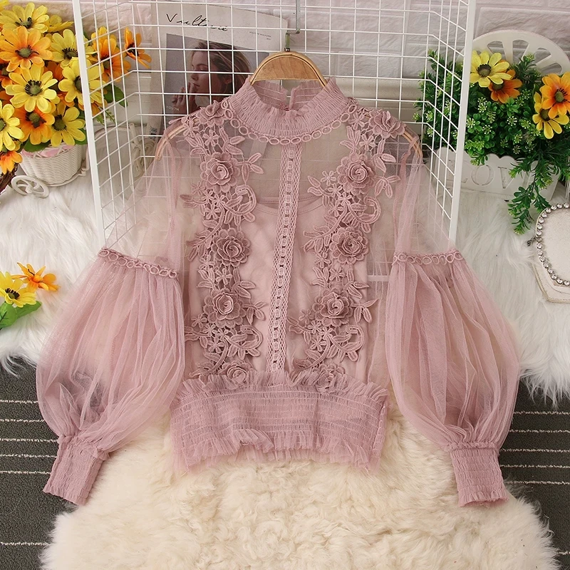 Two Pieces Set Sweet Hollow Out Lace Blouse New Spring Autumn Women Floral Mesh Shirt Female Lantern Sleeve Blouses Short Tops
Two Pieces Set Sweet Hollow Out Lace Blouse New Spring Autumn Women Floral Mesh Shirt Female Lantern Sleeve Blouses Short Tops