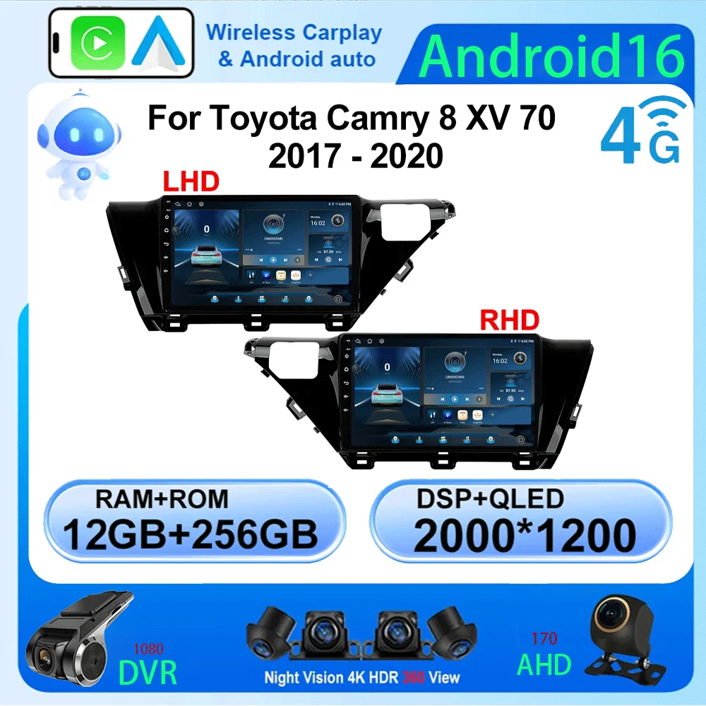 LJZN Android 16 Carplay Auto Car Radio For Toyota Camry 8 XV 70 2017 - 2020 Multimedia Video Player Navigation GPS Stereo DSP 4G
LJZN Android 16 Carplay Auto Car Radio For Toyota Camry 8 XV 70 2017 - 2020 Multimedia Video Player Navigation GPS Stereo DSP 4G