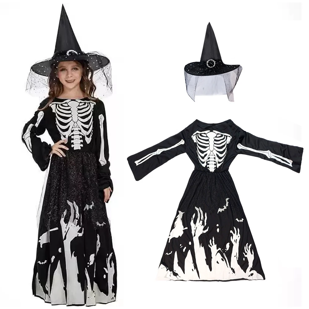 2024 NEW Halloween Girls Costume Fancy Dress with Wiz Hat Glowing in the dark Skeleton Spooky Scream Costumes Party Clothes
2024 NEW Halloween Girls Costume Fancy Dress with Wiz Hat Glowing in the dark Skeleton Spooky Scream Costumes Party Clothes