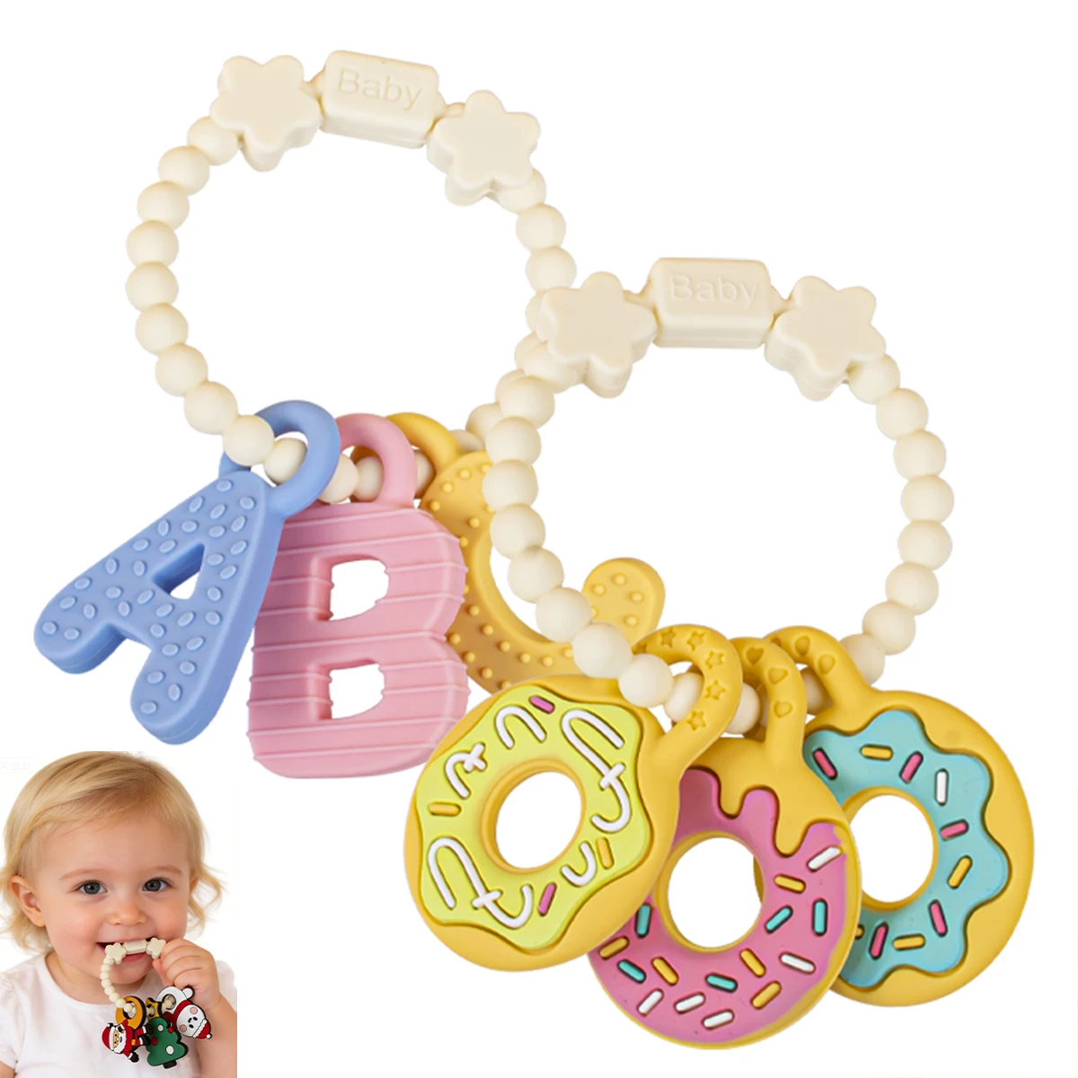 Silicone Teething Bracelet, Baby Teething Toy, Food-Grade Silicone Teether, Detachable Soothing Teether, Early Education Wrist Teether for Babies
Silicone Teething Bracelet, Baby Teething Toy, Food-Grade Silicone Teether, Detachable Soothing Teether, Early Education Wrist Teether for Babies