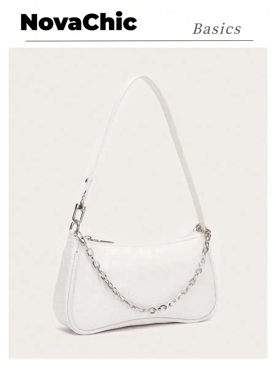 Белая сумка через плечо с тиснением под крокодила, на цепочке, с застежкой-молнией, в минималистичном стиле хобо
Белая сумка через плечо с тиснением под крокодила, на цепочке, с застежкой-молнией, в минималистичном стиле хобо