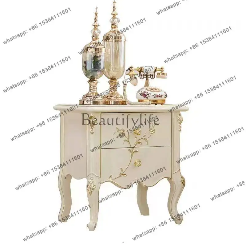 European solid wood carving flower double pumping locker pearl white lacquered surface bedroom bedside table
European solid wood carving flower double pumping locker pearl white lacquered surface bedroom bedside table