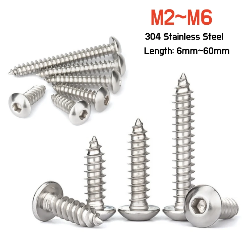 5-100pcs M2M2.5M3M3.5M4M5M6 304 A2 Stainless Steel Round Pan Head Hexagon Socket Self-tapping Screw Button Head Allen Wood Screw
5-100pcs M2M2.5M3M3.5M4M5M6 304 A2 Stainless Steel Round Pan Head Hexagon Socket Self-tapping Screw Button Head Allen Wood Screw
