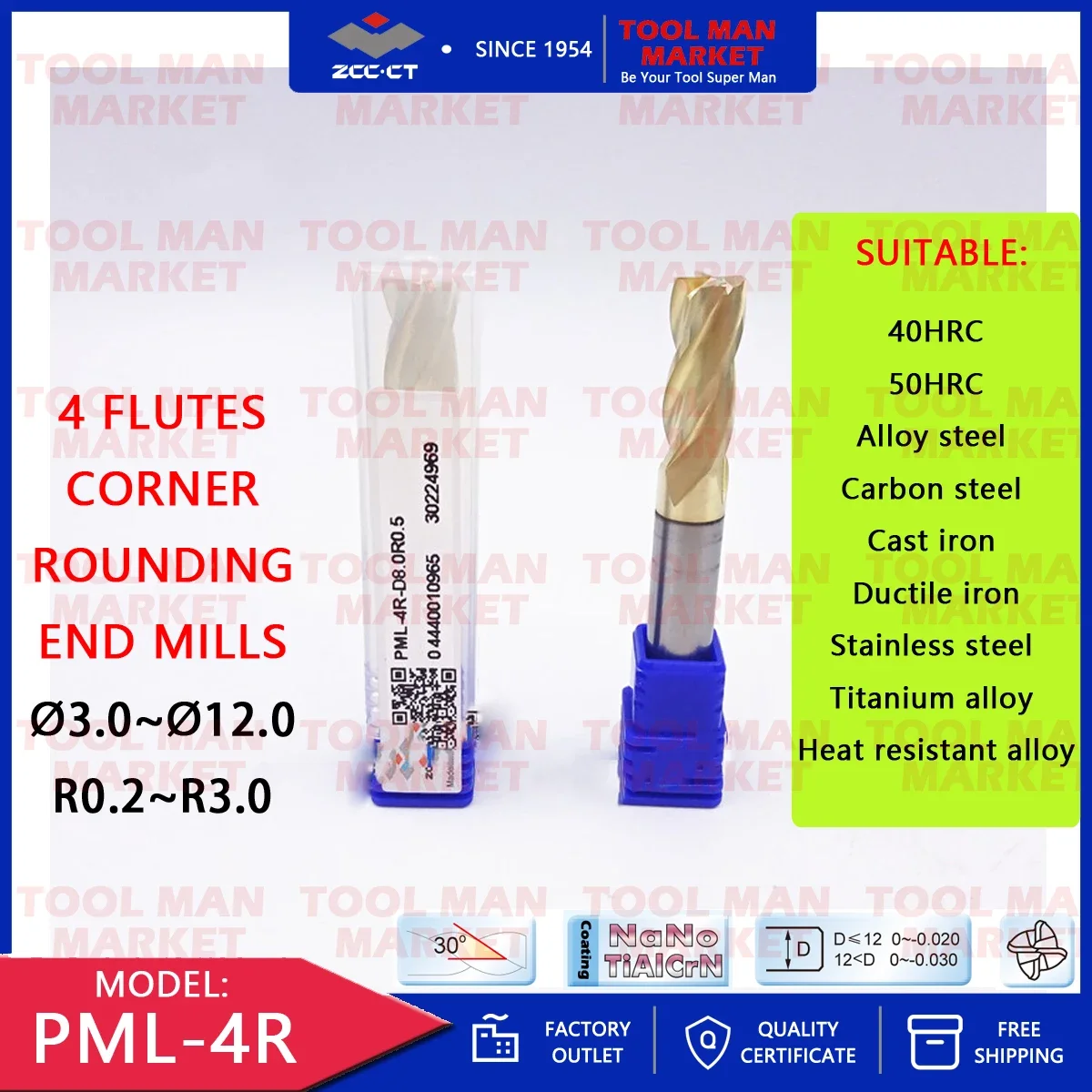 PML-4R ZCCCT 4-флейтовый прямой хвостовик, круговая дуговая стальная фреза, концевая фреза, инструменты, токарный станок с ЧПУ, карбид, механический
PML-4R ZCCCT 4-флейтовый прямой хвостовик, круговая дуговая стальная фреза, концевая фреза, инструменты, токарный станок с ЧПУ, карбид, механический