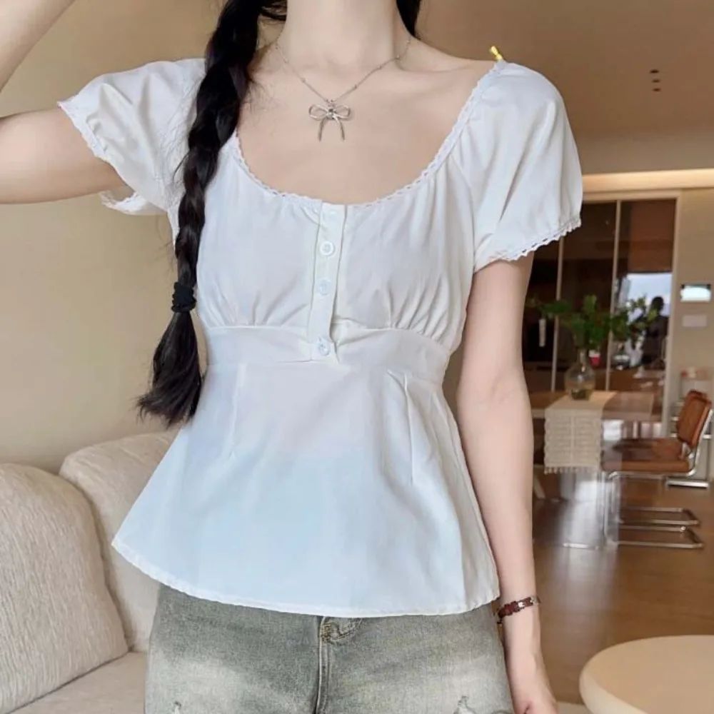 Short Sleeved Female Low-necked Tops Shirt Commuting Bottoming Shirt Korean Ins Style White Short T-shirts White French Tops
Short Sleeved Female Low-necked Tops Shirt Commuting Bottoming Shirt Korean Ins Style White Short T-shirts White French Tops