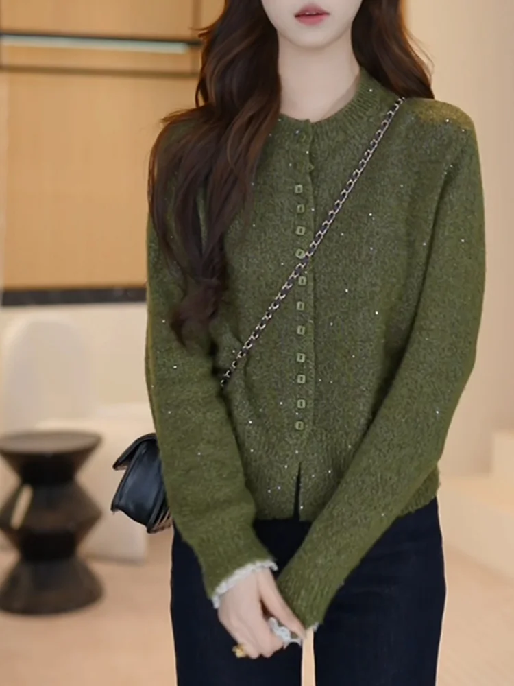 Fashionable Green Knitted Cardigan Women's Sweater Outerwear round Neck Large Size Autumn Winter New Style Slimming Top
Fashionable Green Knitted Cardigan Women's Sweater Outerwear round Neck Large Size Autumn Winter New Style Slimming Top