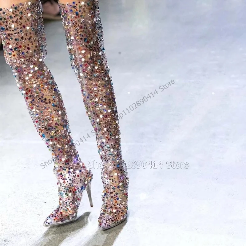 Colorful Crystals Decor Clear Pointed Toe Boots Thigh High Women Shoes Stilettos High Heels Fashionable 2023 Zapatos Para Mujere
Colorful Crystals Decor Clear Pointed Toe Boots Thigh High Women Shoes Stilettos High Heels Fashionable 2023 Zapatos Para Mujere