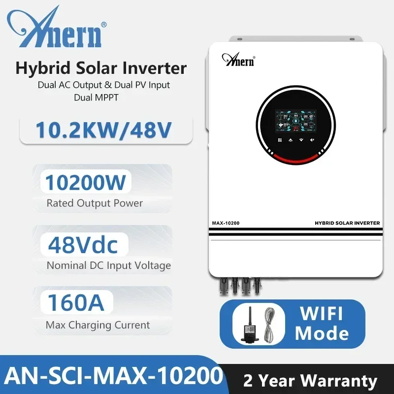 10.2KW 8200W 10200W on And Off Grid Dual MPPT Solar Inverter Hybrid 160A 230V Pure Sine Wave DC 48V for Battery Charger
10.2KW 8200W 10200W on And Off Grid Dual MPPT Solar Inverter Hybrid 160A 230V Pure Sine Wave DC 48V for Battery Charger