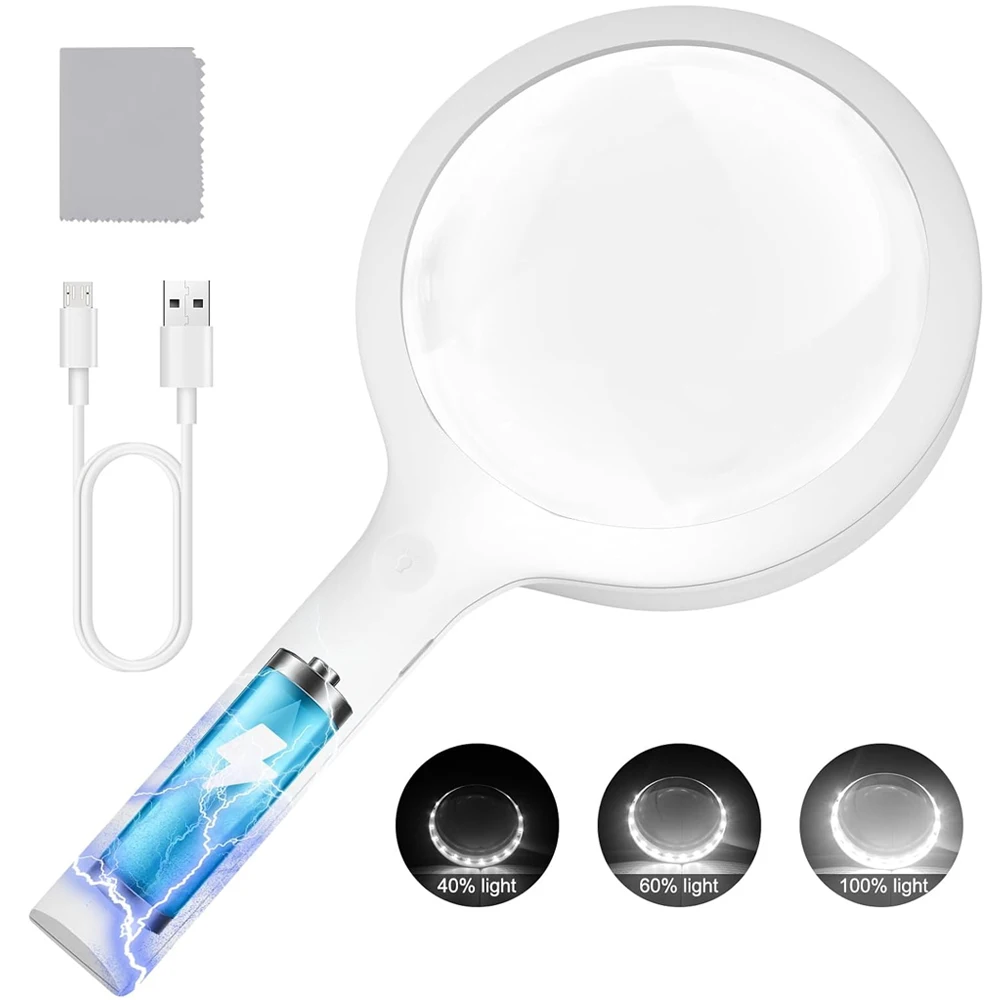 Rechargeable Magnifying Glass With 20 LED Light 30X Handheld Large Magnifying Glass With 3 Modes Illuminated Lighted Magnifier
Rechargeable Magnifying Glass With 20 LED Light 30X Handheld Large Magnifying Glass With 3 Modes Illuminated Lighted Magnifier