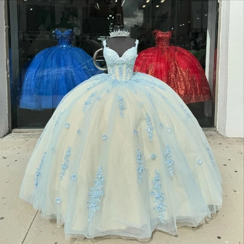 Sky Blue Champagne Ball Gown Quinceanera Dresses 2025 Off Shoulder Beaded Appliques Lace Tull Sweet 16 Dress Vestidos De 15 años
Sky Blue Champagne Ball Gown Quinceanera Dresses 2025 Off Shoulder Beaded Appliques Lace Tull Sweet 16 Dress Vestidos De 15 años