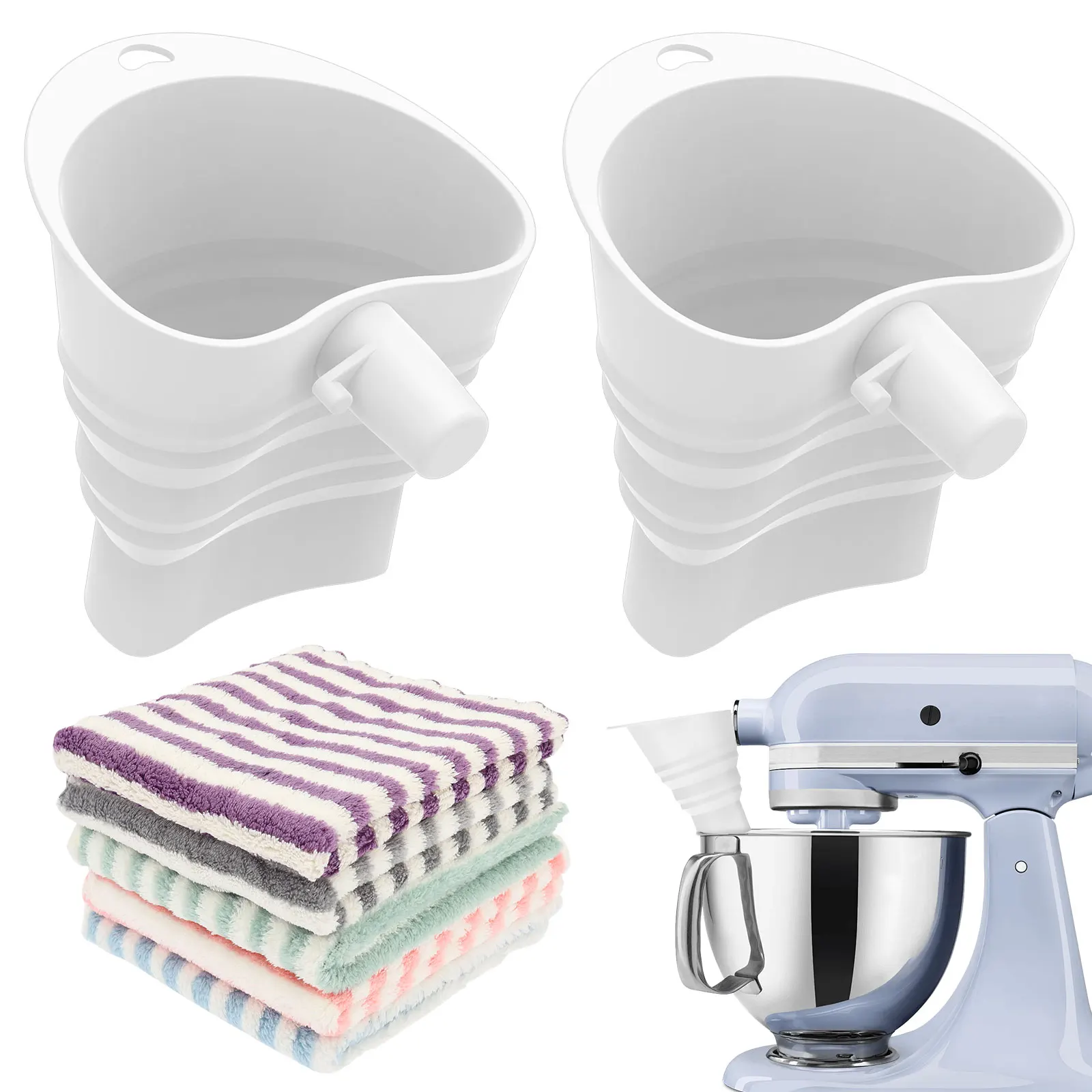 2Pcs Silicone Flour Funnel for 4.5–5 Qt Tilt Head Stand Mixer Foldable Flour Funnel Attachment Dishwasher Safe for Kitchen Bake
2Pcs Silicone Flour Funnel for 4.5–5 Qt Tilt Head Stand Mixer Foldable Flour Funnel Attachment Dishwasher Safe for Kitchen Bake