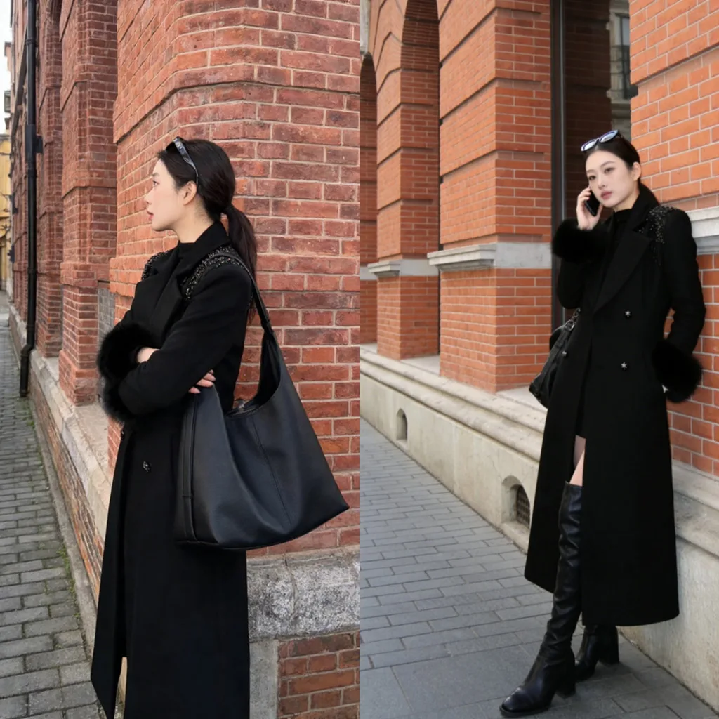 Retro Ele Long Bla Woolen Coat Women's Double Row Button Heavy Embroidery High-End Feelings Long Outerwear
Retro Ele Long Bla Woolen Coat Women's Double Row Button Heavy Embroidery High-End Feelings Long Outerwear