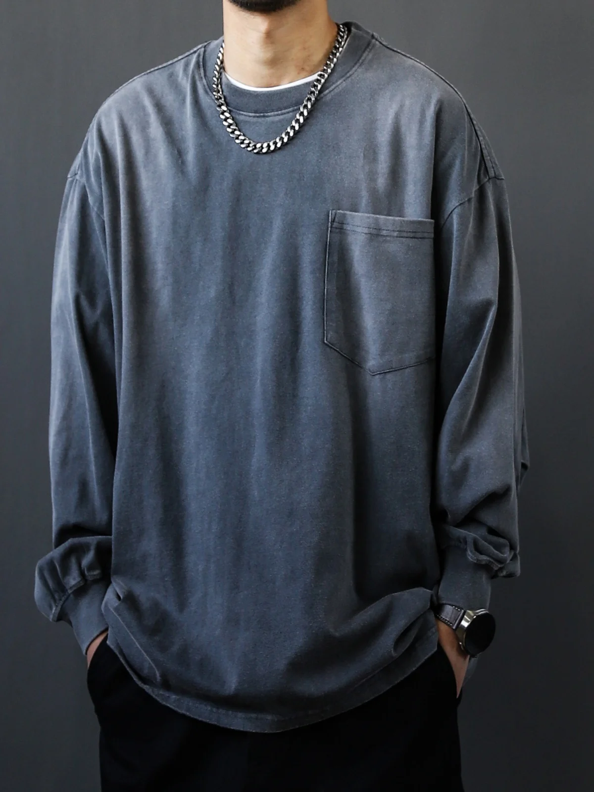 Ретро-японская футболка с длинным рукавом для мужчин, весна-осень, свободный крой, круглый вырез, из стираного хлопка, базовая модная модель
Ретро-японская футболка с длинным рукавом для мужчин, весна-осень, свободный крой, круглый вырез, из стираного хлопка, базовая модная модель