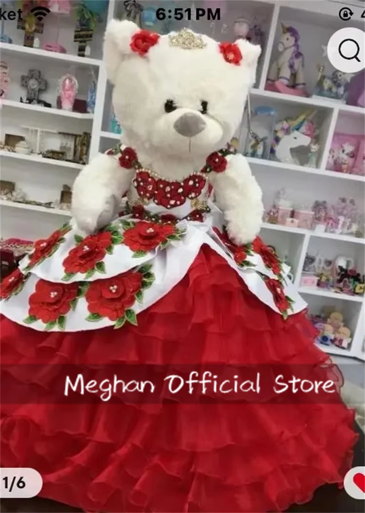 Red Bead Embroidery Special Link Personalized Quinceanera Teddy Bear Dress Tiered Ruffles Bow Mini Quinceanera Gown Customized 
Red Bead Embroidery Special Link Personalized Quinceanera Teddy Bear Dress Tiered Ruffles Bow Mini Quinceanera Gown Customized