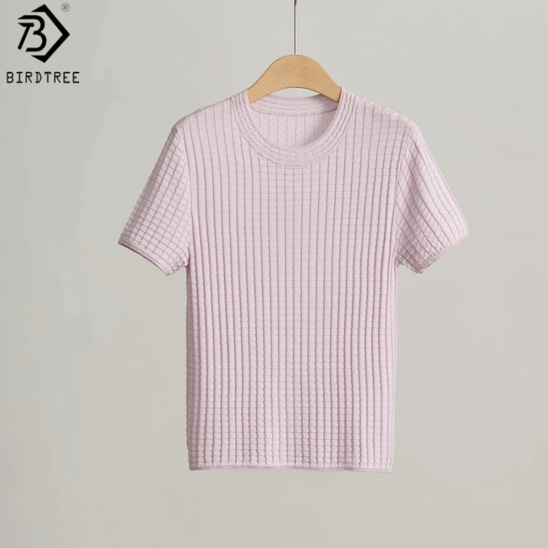 Birdtree, 100% Real Silk Knitted Tshirt, O-neck Short Sleeve Shirt, Women's Waffle Solid Thin Tops, 2026 Summer New T64013JF
Birdtree, 100% Real Silk Knitted Tshirt, O-neck Short Sleeve Shirt, Women's Waffle Solid Thin Tops, 2026 Summer New T64013JF